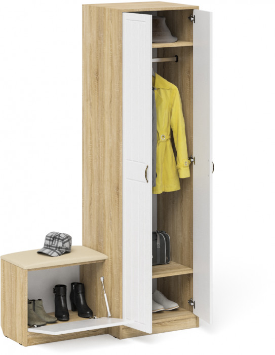 Прихожая П-6 Компоновка № 10, дуб сонома/фасады МДФ белое дерево фрезеровка прованс