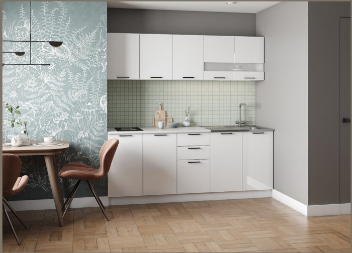 Кухонный гарнитур ЛДСП Дуся 2000, Белый бриллиант / Цемент/Белый