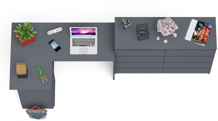 Мори компьютерный стол МС-16 левый + Комод МК1200.8, графит