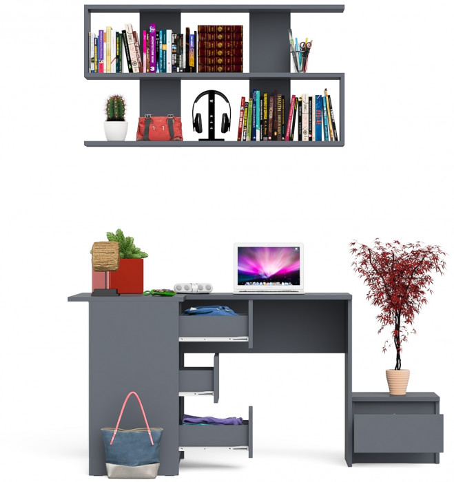 Мори компьютерный стол МС-16 левый + Тумба ТМП400.1 + Полка 1200, графит