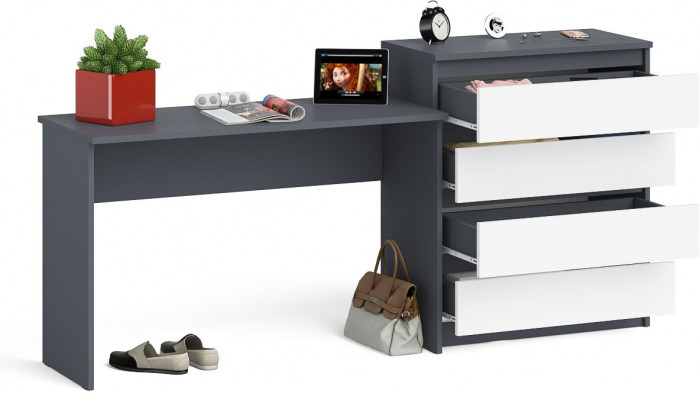 Мори письменный стол МСП1200.1 + Комод МК800.4, графит/белый
