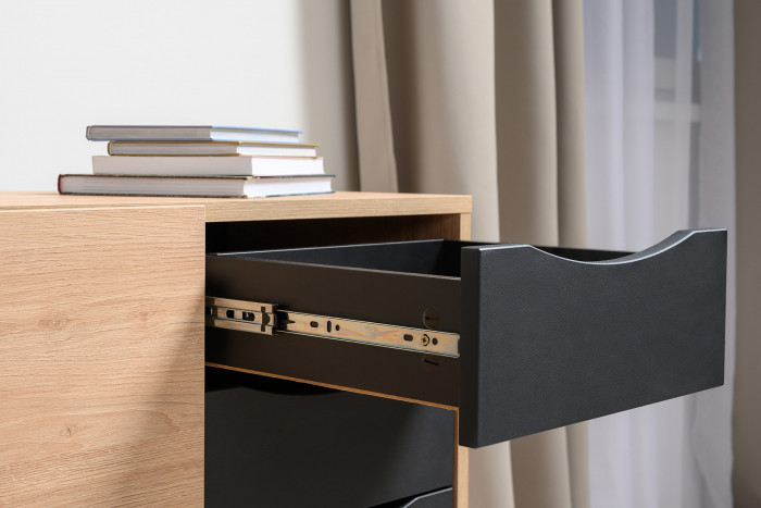 Брюс Стол письменный 12.157 + Комод 16.233, цвет чёрный/дуб Сантьяго/столешница МДФ ель карпатская, 243,4х62,6(38,3)х75(85,6) см., ун. сб.