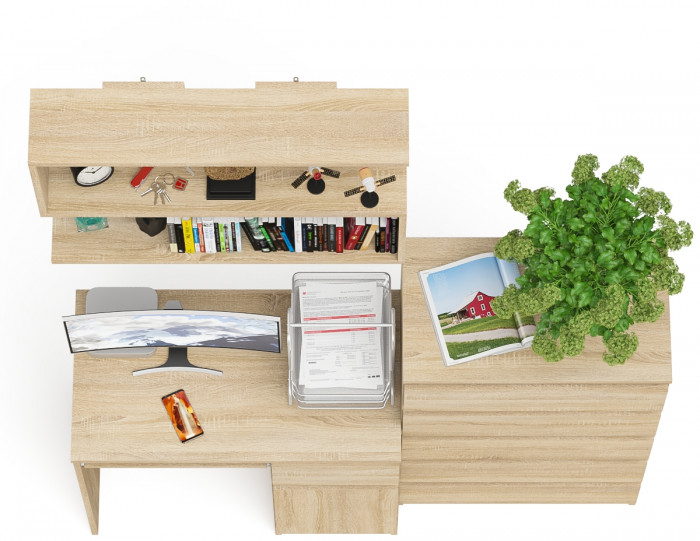 Мори компьютерный стол МС-1 правый + Комод МК700.5 + Полка 900, дуб сонома