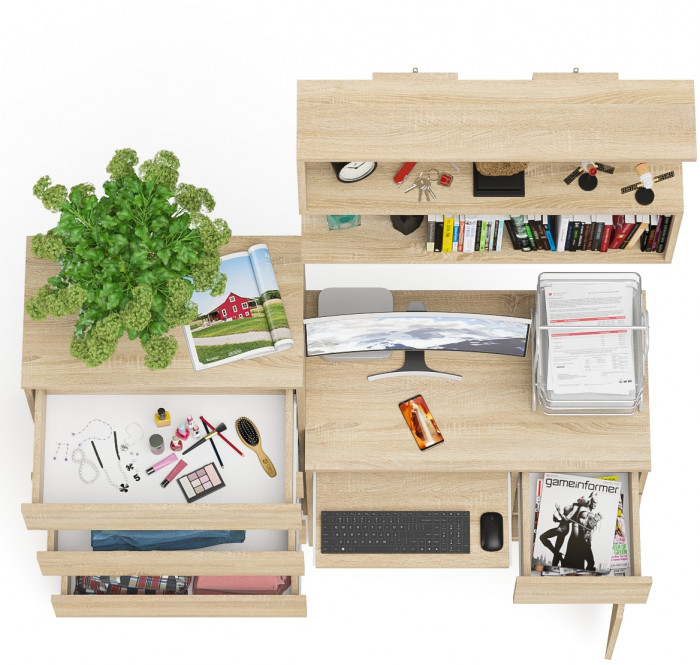 Мори компьютерный стол МС-1 правый + Комод МК700.5 + Полка 900, дуб сонома