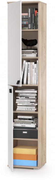 КР100 Бостон 13.154 Шкаф, цвет дуб эндгрейн элегантный/фасады МДФ милк рикамо софт, ШхГхВ 38,6х35,1х194,4 см., универсальная сборка