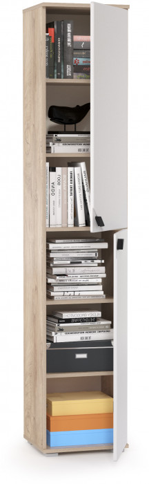 КР100 Бостон 13.154 Шкаф, цвет дуб эндгрейн элегантный/фасады МДФ милк рикамо софт, ШхГхВ 38,6х35,1х194,4 см., универсальная сборка