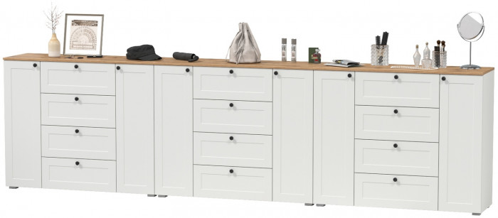 Остин 16.221 Комод + 16.221 Комод + 16.221 Комод, белый шагрень/дуб крафт золотой