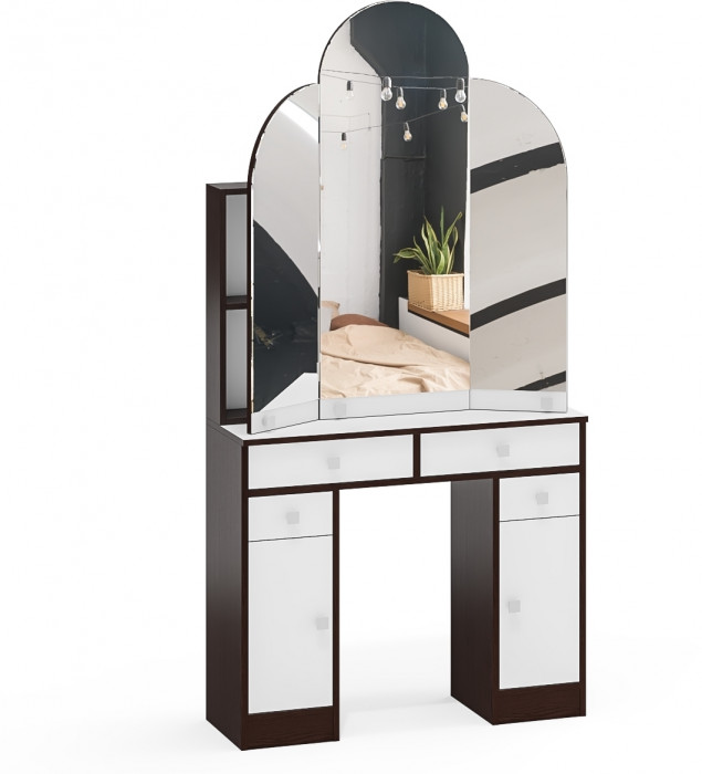 Туалетный столик Трельяж МД №2, венге/белый шагрень