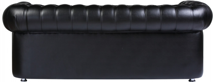 Диван кожаный черный, прямой 3-х местный, для дома, офиса, гостиной, кабинета Честер