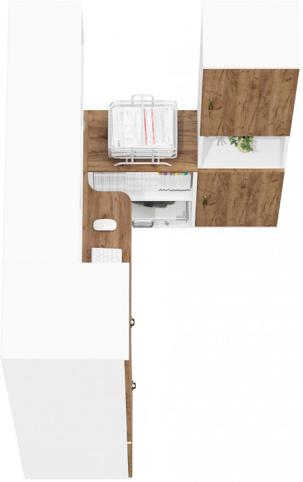 Лидер-8 Пенал МД 23Б + Стол + Полка + Пенал, белый шагрень/крафт золото