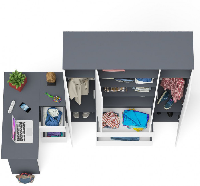 Мори компьютерный стол МС-16 правый + Шкаф МШ1600.1, графит/белый