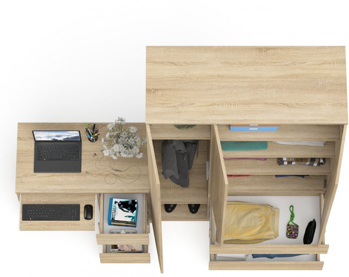 Мори компьютерный стол МС-6 правый + Шкаф МШ1200.1, дуб сонома