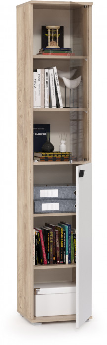 КР100 Бостон 13.155 Шкаф, цвет дуб эндгрейн элегантный/фасады МДФ милк рикамо софт, ШхГхВ 38,6х35,1х194,4 см., универсальная сборка