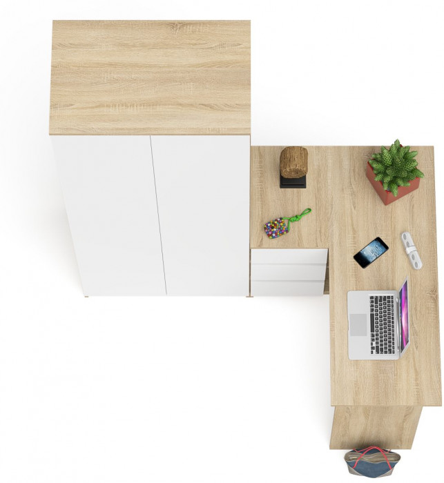 Мори Стол компьютерный МС-16 левый + Шкаф МШ800.1, цвет дуб сонома/белый, ШхГхВ 204,8х84,9х209,6 см., выдвижные ящики слева, НЕ универсальная сборка