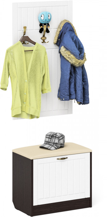 Прихожая П-6 Тумба + Вешалка, цвет венге/фасады МДФ белое дерево фрезеровка прованс, ШхГхВ 60х35х200 см.