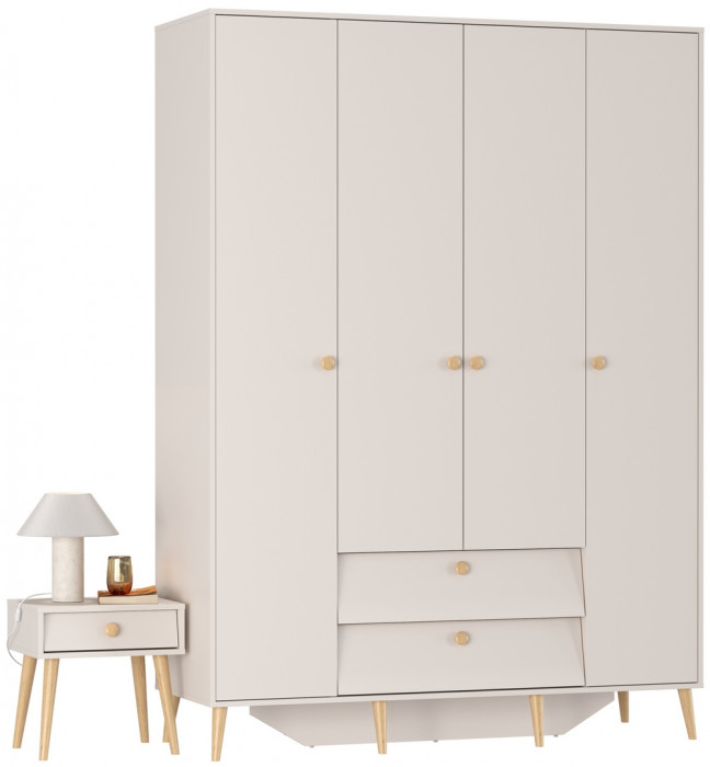 Афина Спальня Шкаф 4-х дверный + Тумба прикроватная, кашемир серый