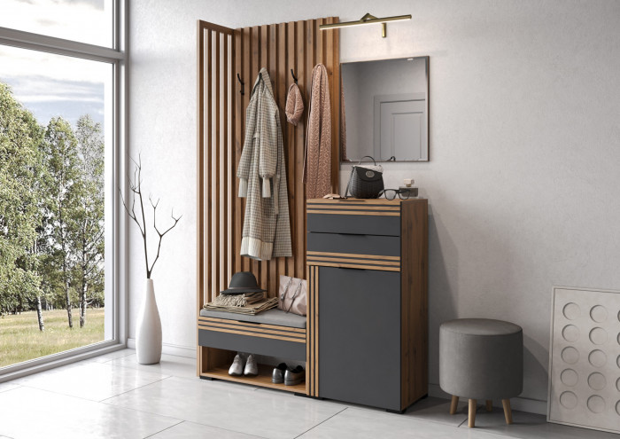 Прихожая Нао, набор №12, Дуб вотан/Графит, Вотан, Simple 27