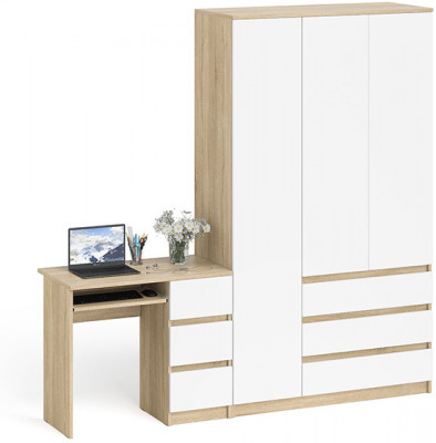 Мори компьютерный стол МС-6 правый + Шкаф МШ1200.1, дуб сонома/белый