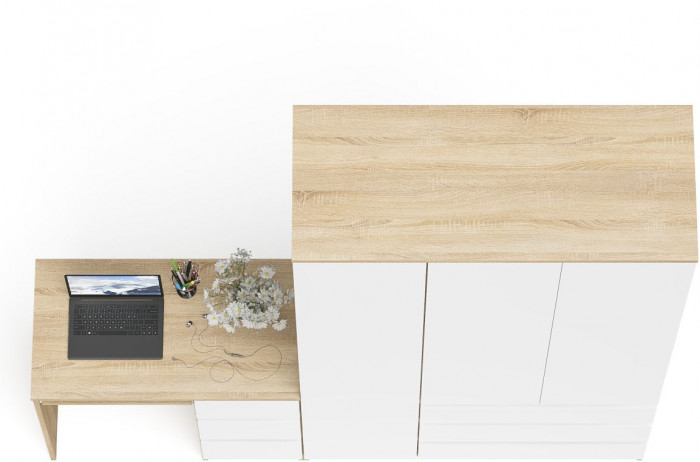 Мори компьютерный стол МС-6 правый + Шкаф МШ1200.1, дуб сонома/белый