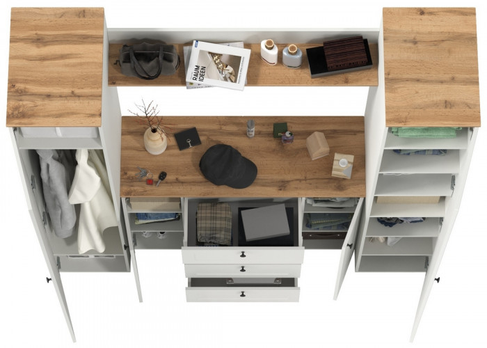 Остин Прихожая 74, цвет белый шагрень/дуб крафт золотой, ШхГхВ 200х54,3х229,6 см., универсальная сборка