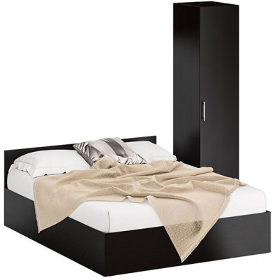 Кровать 1600 + Пенал Стандарт, цвет венге, ШхГхВ 163,5х203,5х70 + 45х52х200 см., сп.м. 1600х2000 мм., без матраса, основание есть