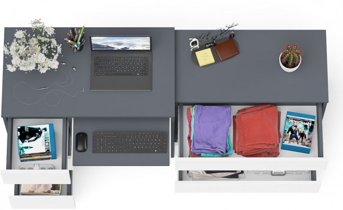 Мори компьютерный стол МС-6 левый + Комод МК800.1, графит/белый