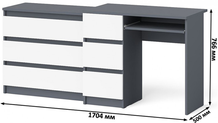 Мори компьютерный стол МС-6 левый + Комод МК800.1, графит/белый