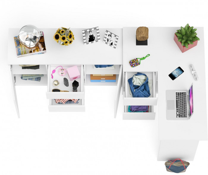 Мори Стол компьютерный МС-16 левый + Комод МК1200.3, цвет белый, ШхГхВ 244,8х84,9х76,6 см., выдвижные ящики слева, НЕ универсальная сборка