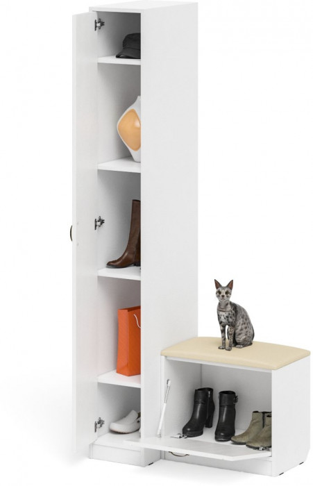 Прихожая П-6 Компоновка № 39, белая шагрень/фасады МДФ белое дерево фрезеровка прованс