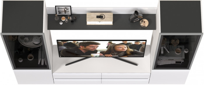 Сидней Комплектация № 049, корпус белый/чёрный/фасады МДФ белый глянец