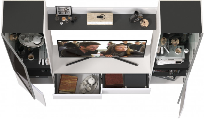 Сидней Комплектация № 049, корпус белый/чёрный/фасады МДФ белый глянец