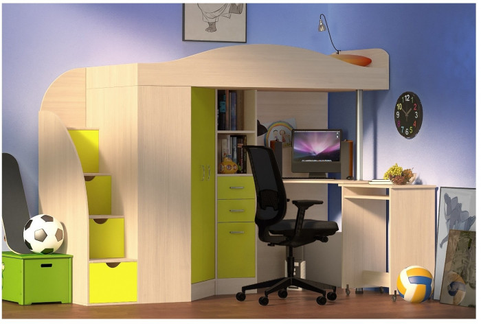 Кровать-чердак Юниор 4 (Ясень Анкор Темный/Винтерберг)