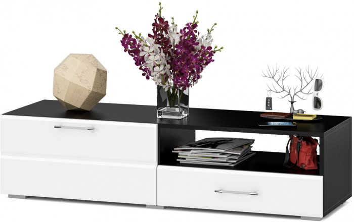 Тумба под ТВ Ларго 1,4, цвет корпус венге/фасады МДФ белый глянец, ШхГхВ 140х46х35 см., НЕ универсальная сборка