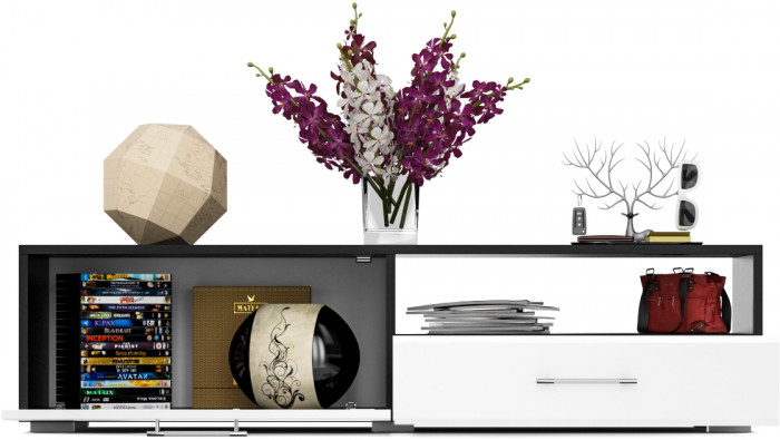 Тумба под ТВ Ларго 1,4, цвет корпус венге/фасады МДФ белый глянец, ШхГхВ 140х46х35 см., НЕ универсальная сборка