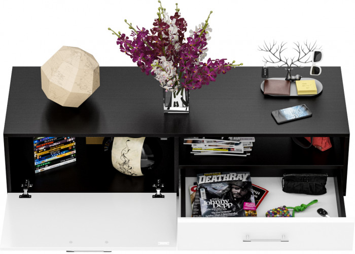 Тумба под ТВ Ларго 1,4, цвет корпус венге/фасады МДФ белый глянец, ШхГхВ 140х46х35 см., НЕ универсальная сборка