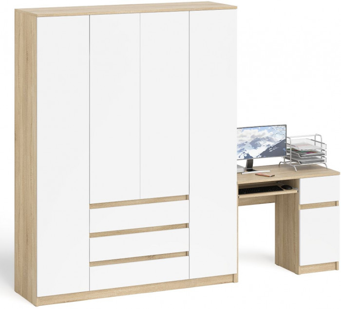 Мори компьютерный стол МС-1 правый + Шкаф МШ1600.1, дуб сонома/белый