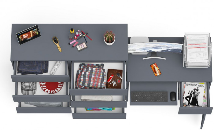 Мори Стол компьютерный МС-1 правый + Комод МК1200.10, цвет графит, ШхГхВ 210,4х50х115 см., выдвижной ящик справа, НЕ универсальная сборка