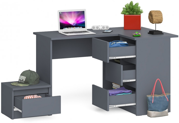 Мори Стол компьютерный МС-16 правый + Тумба ТМП400.1, цвет графит, ШхГхВ 164,8х84,9х76,6 см., выдвижные ящики справа, НЕ универсальная сборка