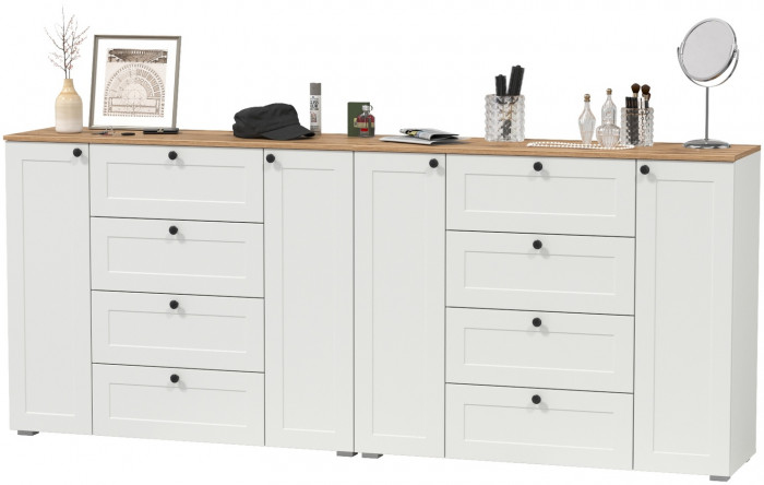 Остин 16.221 Комод + 16.221 Комод, белый шагрень/дуб крафт золотой