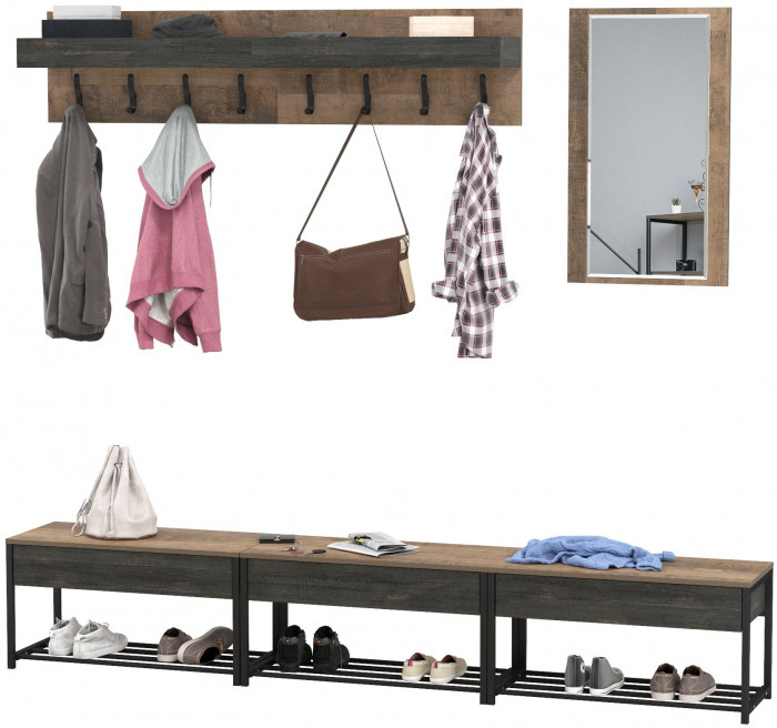 Трувор Прихожая 191, цвет дуб гранж песочный/интра, ШхГхВ 240х36,6х195 см., универсальная сборка