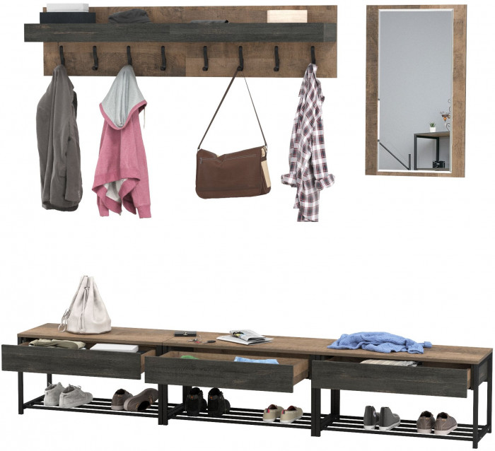 Трувор Прихожая 191, цвет дуб гранж песочный/интра, ШхГхВ 240х36,6х195 см., универсальная сборка