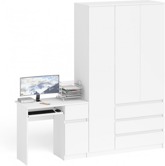 Мори компьютерный стол МС-1 правый + Шкаф МШ1200.1, белый