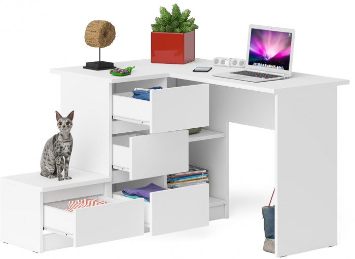 Мори компьютерный стол МС-16 левый + Тумба ТМП400.1, белый