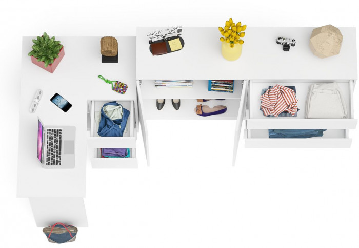 Мори компьютерный стол МС-16 правый + Комод МК1600.1, белый