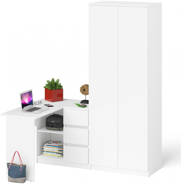 Мори компьютерный стол МС-16 правый + Шкаф МШ800.1, белый