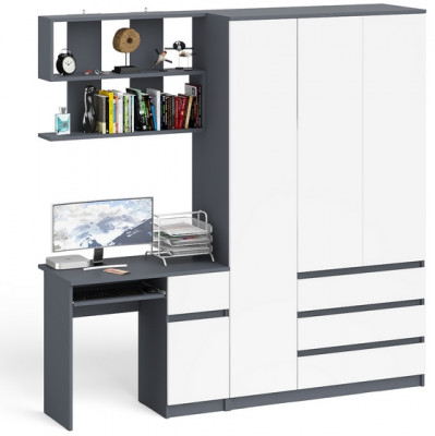 Мори Стол компьютерный МС-1 правый + Шкаф МШ1200.1 + Полка 900, цвет графит/белый, ШхГхВ 210,4х50,4х209,6 см., НЕ универсальная сборка