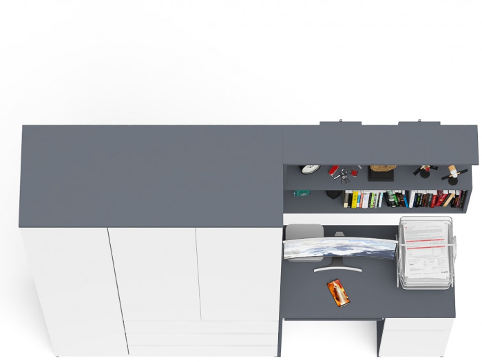 Мори Стол компьютерный МС-1 правый + Шкаф МШ1200.1 + Полка 900, цвет графит/белый, ШхГхВ 210,4х50,4х209,6 см., НЕ универсальная сборка