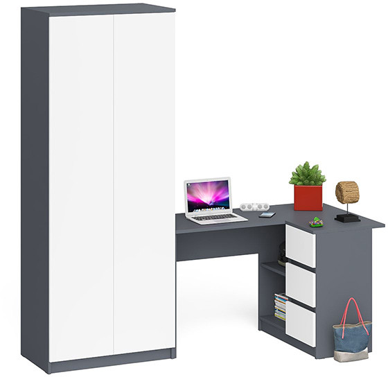 Мори Стол компьютерный МС-16 правый + Шкаф МШ800.1, цвет графит/белый, ШхГхВ 204,8х84,9х209,6 см., выдвижные ящики справа, НЕ универсальная сборка