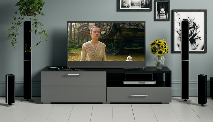 Тумба под ТВ Ларго 1,4, цвет корпус венге/фасады МДФ графитово-серый глянец, ШхГхВ 140х46х35 см., НЕ универсальная сборка