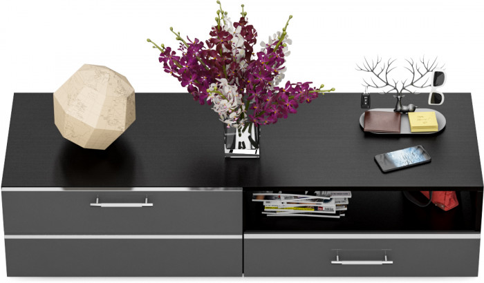 Тумба под ТВ Ларго 1,4, цвет корпус венге/фасады МДФ графитово-серый глянец, ШхГхВ 140х46х35 см., НЕ универсальная сборка